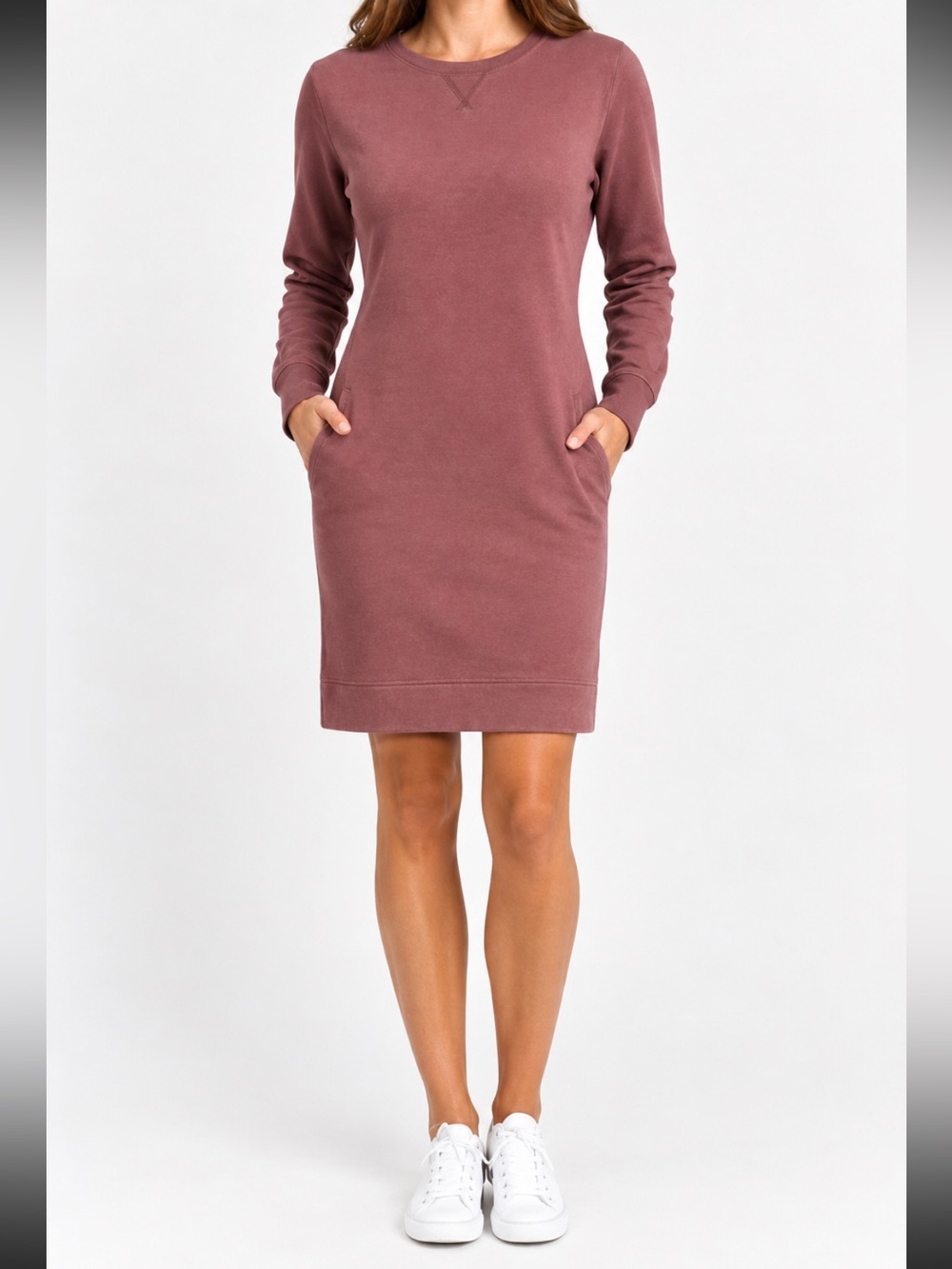 Pact downtime sweatshirt dress organic cotton w pockets desert rose sz L